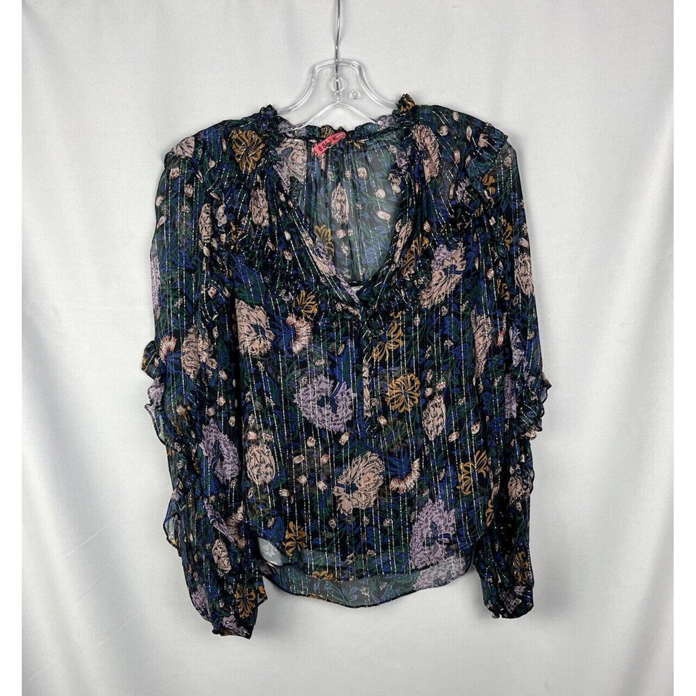 Veronica Beard Abra Lurex Floral Silk Blouse Size S